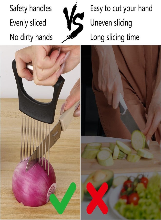 Ohlove 3 Pcs Onion Slicer Holder, All purpose Food Slicer Assistant Tool for Cucumber, Tomato, Potato, Egg, Avocados, Fruit Lemon and Meat - Image 2