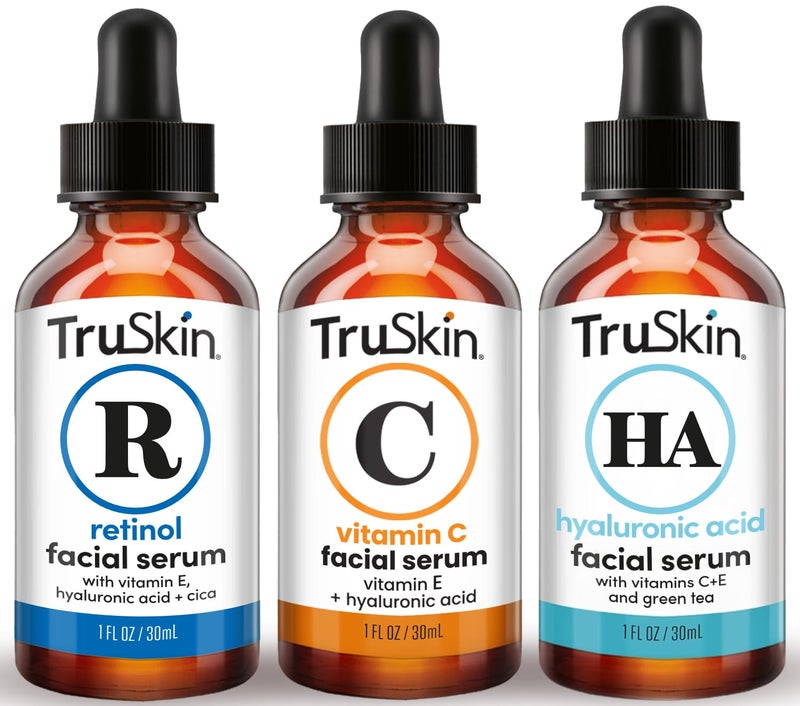 TruSkin Face Serum Trio â€“ Hyaluronic Acid, Vitamin C & Retinol Serum for Face â€“ Anti Aging Skin Care Set for Women â€“ Skincare for Bright, Smooth, Hydrated & Firmer-Looking Skin, 1 fl oz, 3 Bottles - Image 1