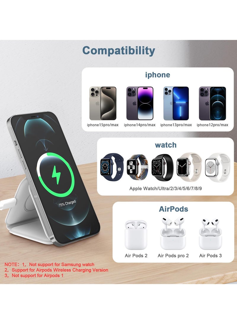 عام 3 in 1 Foldable Wireless Charger, Magsafe Charger Charging Station for Multple Devices,Travel Charger for iPhone16 /15/14/13/12 Series, iWatch, AirPods Pro - Image 2