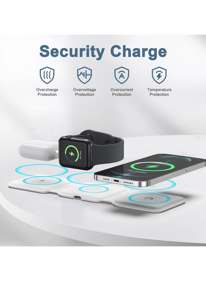 عام 3 in 1 Foldable Wireless Charger, Magsafe Charger Charging Station for Multple Devices,Travel Charger for iPhone16 /15/14/13/12 Series, iWatch, AirPods Pro - Image 3