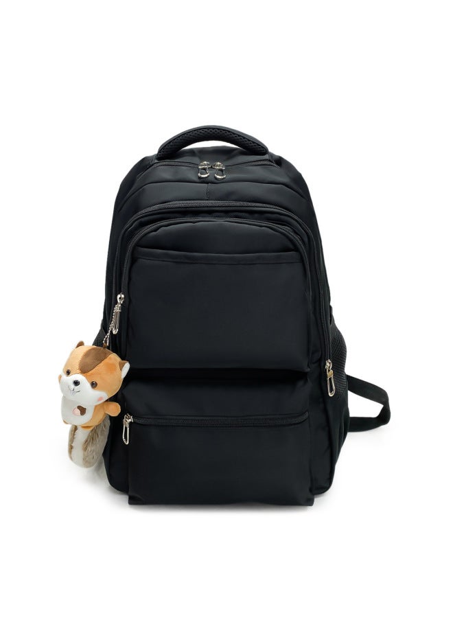 Korean Style Large Capacity Student Bag Trendy Men's Backpack Third To Ninth Grade Schoolbag Women's Leisure Travel Bag-Color:Black Without Pendant - Image 1