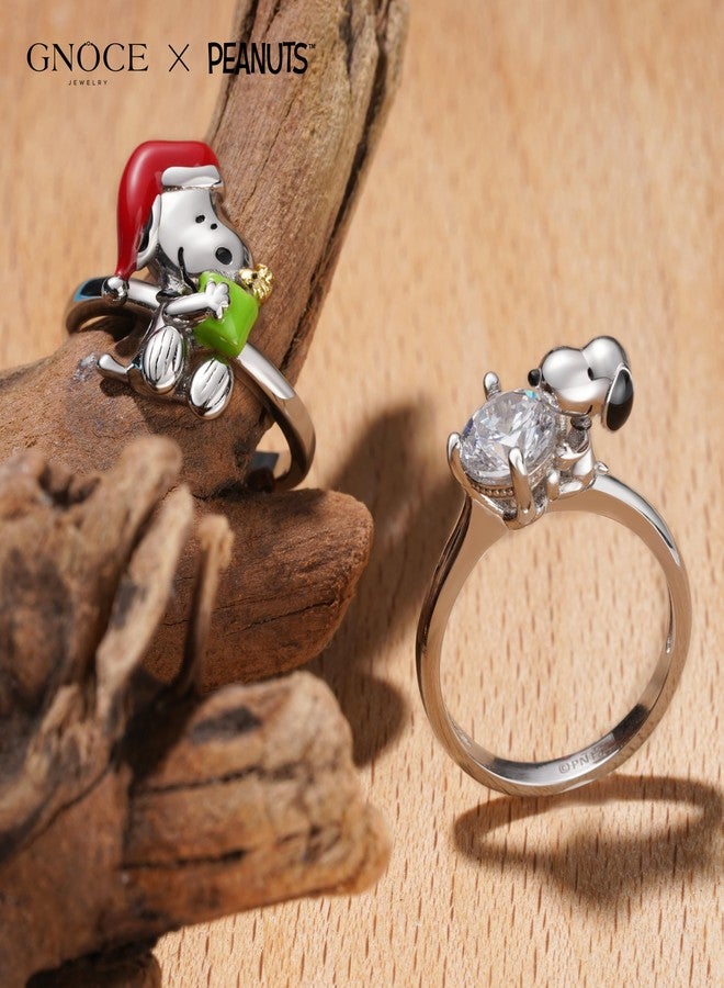GNOCE Peanuts Snoopy Hug White Diamond Ring for Women, S925 Sterling Silver Ring for Her Wife, Valentine‘s Day, Mother’s Day Jewelry (7) - Image 4