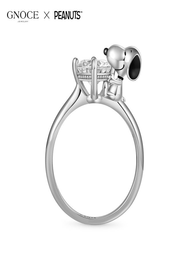 GNOCE Peanuts Snoopy Hug White Diamond Ring for Women, S925 Sterling Silver Ring for Her Wife, Valentine‘s Day, Mother’s Day Jewelry (7) - Image 2