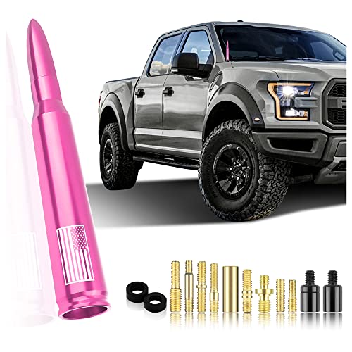 Turcee Car Bullet Antenna,Truck Exterior Decoration Accessories Car Vehicle Replacement Antenna Conpatible with Ford F150 RAM 1500 GMC Heavy Duty Pickup Trucks Accessories(New Upgrade Pink-U.S. Flag)… - Image 1