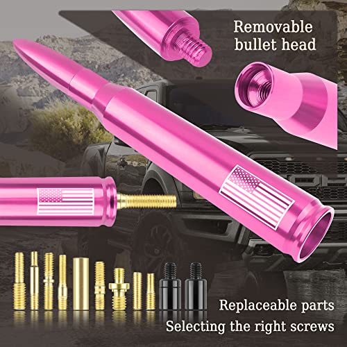 Turcee Car Bullet Antenna,Truck Exterior Decoration Accessories Car Vehicle Replacement Antenna Conpatible with Ford F150 RAM 1500 GMC Heavy Duty Pickup Trucks Accessories(New Upgrade Pink-U.S. Flag)… - Image 4