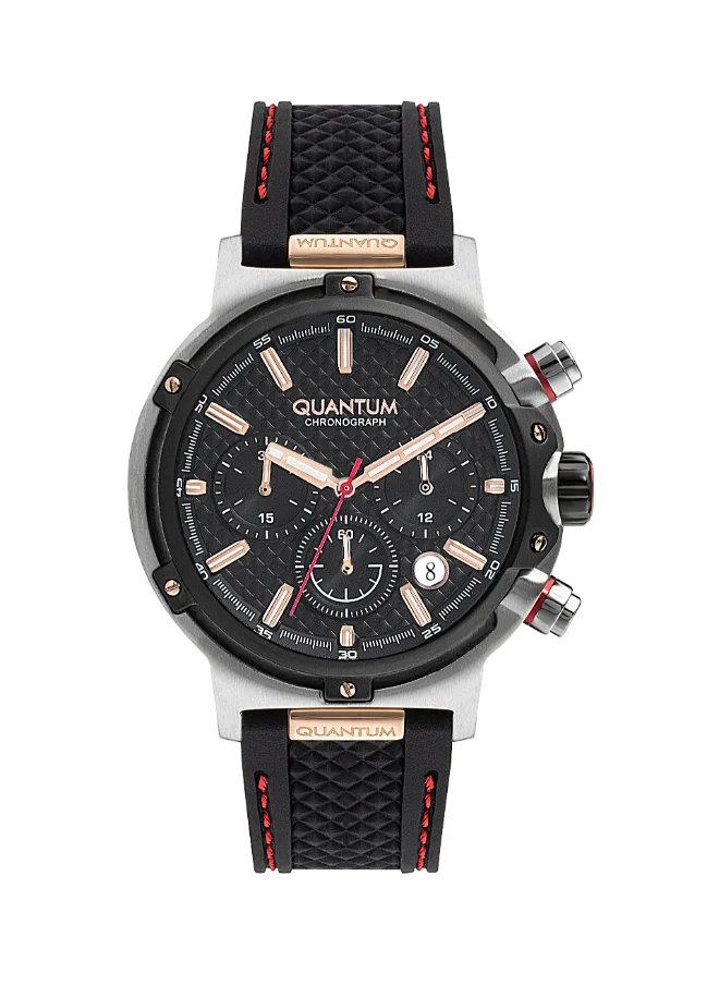 كوانتوم Men's Chronograph Display Watch With Black Silicone Strap - HNG956.351