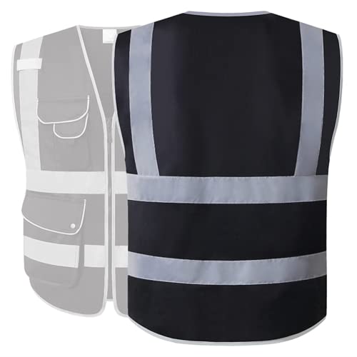 XIAKE 9 Pockets Class 2 High Visibility Reflective Safety Vest for Men Women,Meets ANSI/ISEA Standard(Black,Large) - Image 2