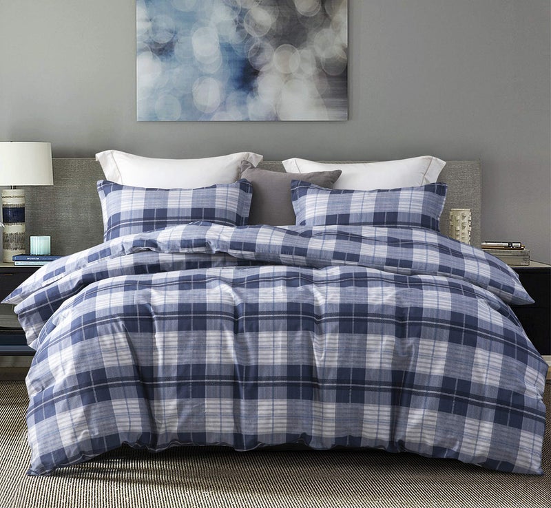 SLEEPBELLA Comforter Twin Size, 600 Thread Count Cotton Navy Blue & Grey Buffalo Pattern Blue Plaid Comforter Sets,Down Alternative Bedding Set 2Pcs (Twin, Navy Plaid) - Image 4