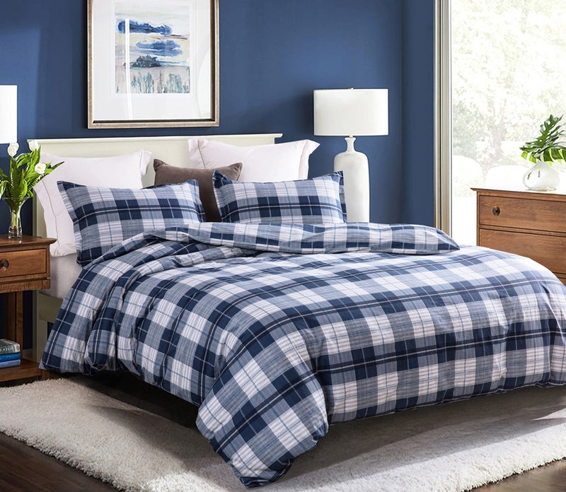 SLEEPBELLA Comforter Twin Size, 600 Thread Count Cotton Navy Blue & Grey Buffalo Pattern Blue Plaid Comforter Sets,Down Alternative Bedding Set 2Pcs (Twin, Navy Plaid) - Image 2