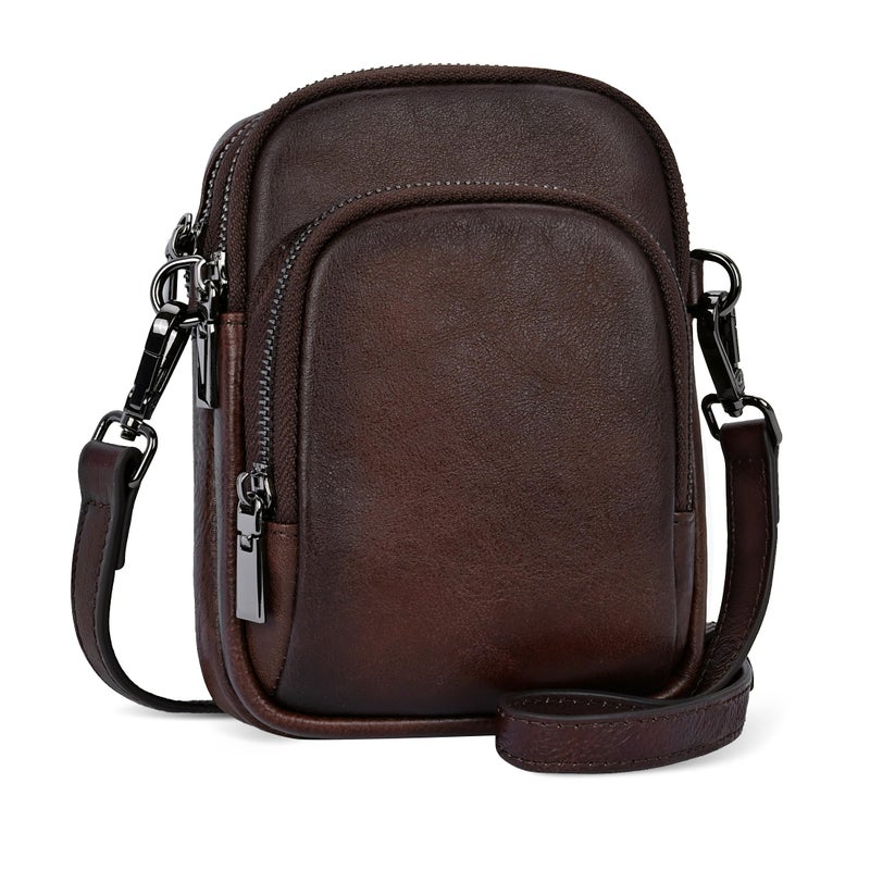 Iswee Vintage Genuine Leather Crossbody Bag for Women Shoulder Handbags Small Travel Phone Purse RFID with Adjustable Strap (Coffee) - Image 1