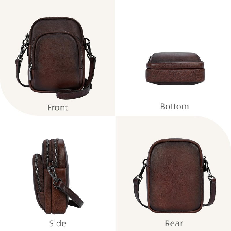 Iswee Vintage Genuine Leather Crossbody Bag for Women Shoulder Handbags Small Travel Phone Purse RFID with Adjustable Strap (Coffee) - Image 5