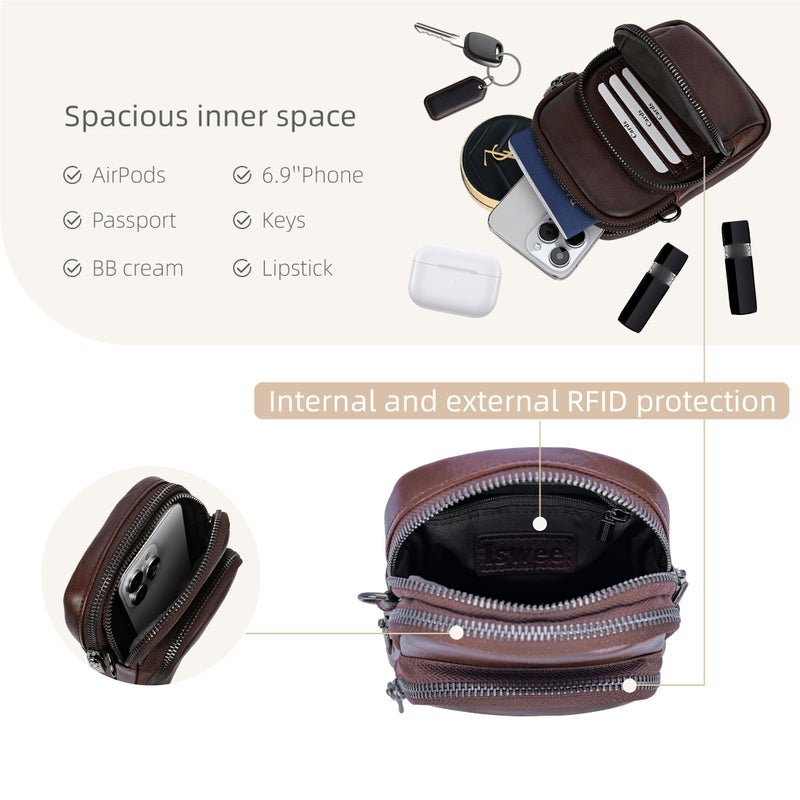 Iswee Vintage Genuine Leather Crossbody Bag for Women Shoulder Handbags Small Travel Phone Purse RFID with Adjustable Strap (Coffee) - Image 4