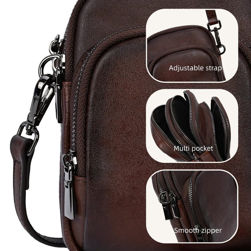 Iswee Vintage Genuine Leather Crossbody Bag for Women Shoulder Handbags Small Travel Phone Purse RFID with Adjustable Strap (Coffee) - Image 3
