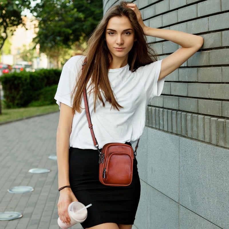 Iswee Vintage Genuine Leather Crossbody Bag for Women Shoulder Handbags Small Travel Phone Purse RFID with Adjustable Strap (Coffee) - Image 2
