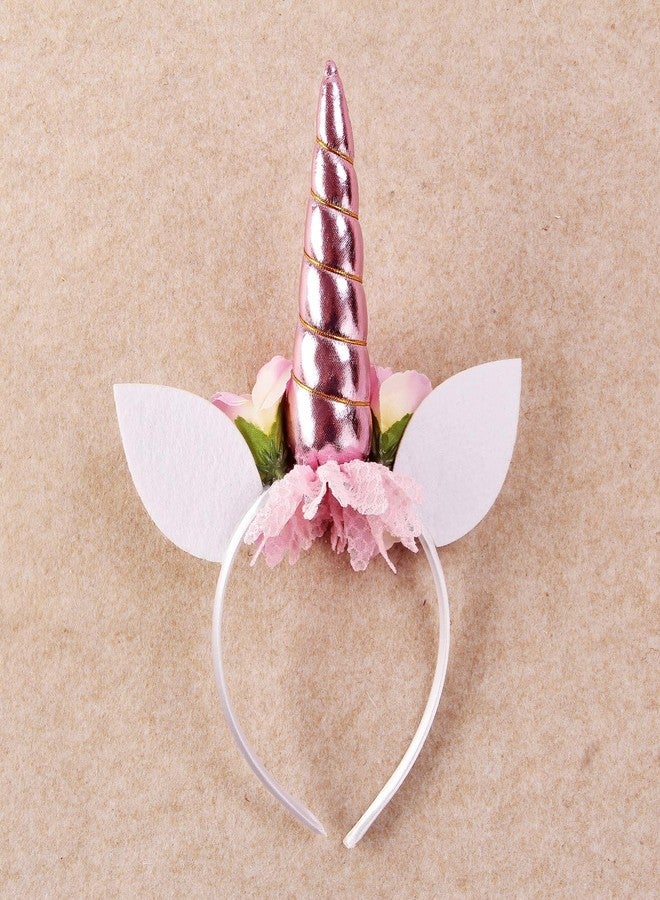 Nishine Glitter Unicorn Horn Headband Simulated Rosebush Crown Tiaras Hair Band for Birthday Unicorn Party Supplies (Pink) - Image 5