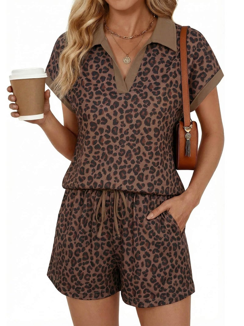 Yousify 2 Piece Sets for Women Cap Sleeve V Neck Lapel Tops and Drawstring Shorts Summer Casual Outfits Sleepwear 2026 - Image 1
