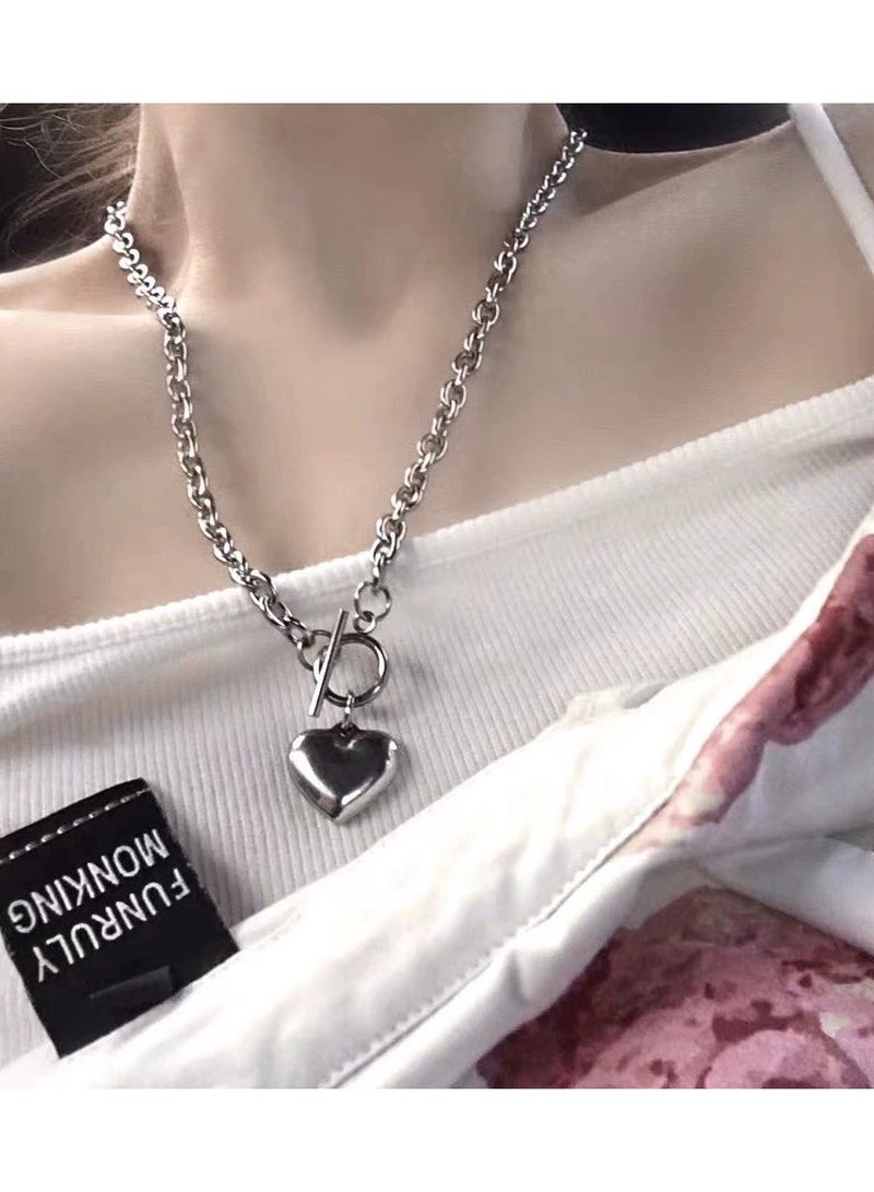 Goolsky طقم قلادة وسوار قلب من الفولاذ التيتانيوم - مجوهرات معدنية مقاومة للتلاشي، أسلوب شارع غير محدد - Image 1