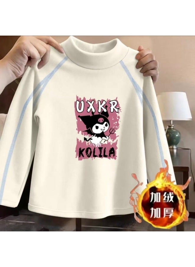Girls' Fleece-lined Base Shirt Autumn And Winter Popular Long-sleeve T-shirt Baby Half-high Collar Sweet Cute Top Trendy