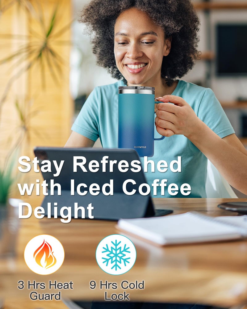 RAYMYLO Insulated Coffee Mug 24 oz, Double Wall Stainless Steel Coffee Mug with Lids, Leak-Proof & Detachable Slider Lid for Thorough Clean, Keeps Coffee Cold for 9 Hrs, Suitable for Camp Home Office - Image 2