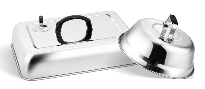 Leonyo 2Pcs Melting Dome for Griddle, Leonyo 13" Rectangle Basting Cover with Adjustable Vent, Stainless Steel 9" Round Burger Dome Lid for Cheese, BBQ Heavy Duty Metal Steam Cover for Flat Top Grill - Image 1