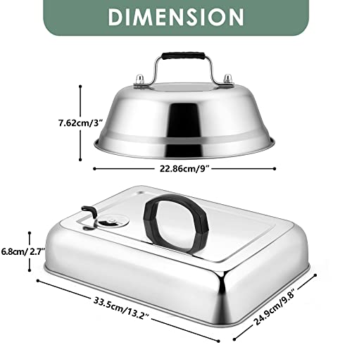 Leonyo 2Pcs Melting Dome for Griddle, Leonyo 13" Rectangle Basting Cover with Adjustable Vent, Stainless Steel 9" Round Burger Dome Lid for Cheese, BBQ Heavy Duty Metal Steam Cover for Flat Top Grill - Image 2