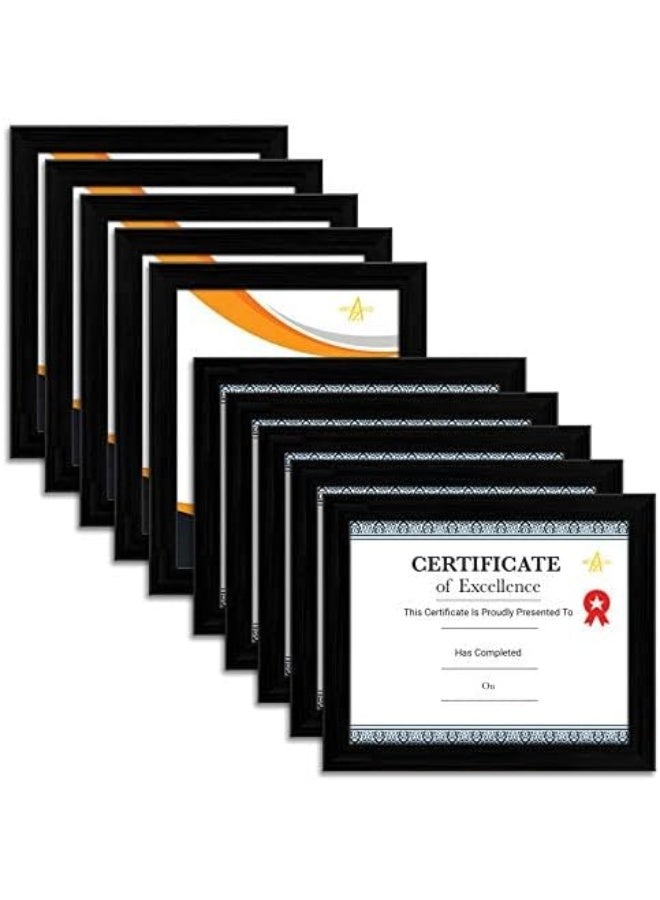Decorhills Frame for Certificates D551 | Set of 10 Black Wall Photo Frames | A4 Size Picture Frames for Diploma, Certificate & Home Wall Decoration | With Acrylic Glass, Back Stand & Hanging Hooks - Image 1