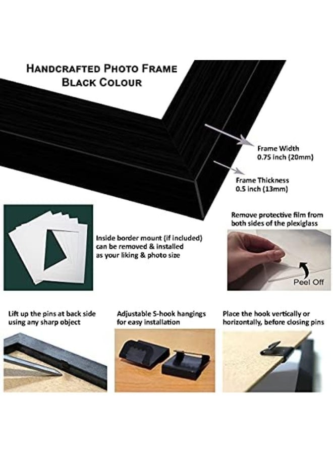 Decorhills Frame for Certificates D551 | Set of 10 Black Wall Photo Frames | A4 Size Picture Frames for Diploma, Certificate & Home Wall Decoration | With Acrylic Glass, Back Stand & Hanging Hooks - Image 2