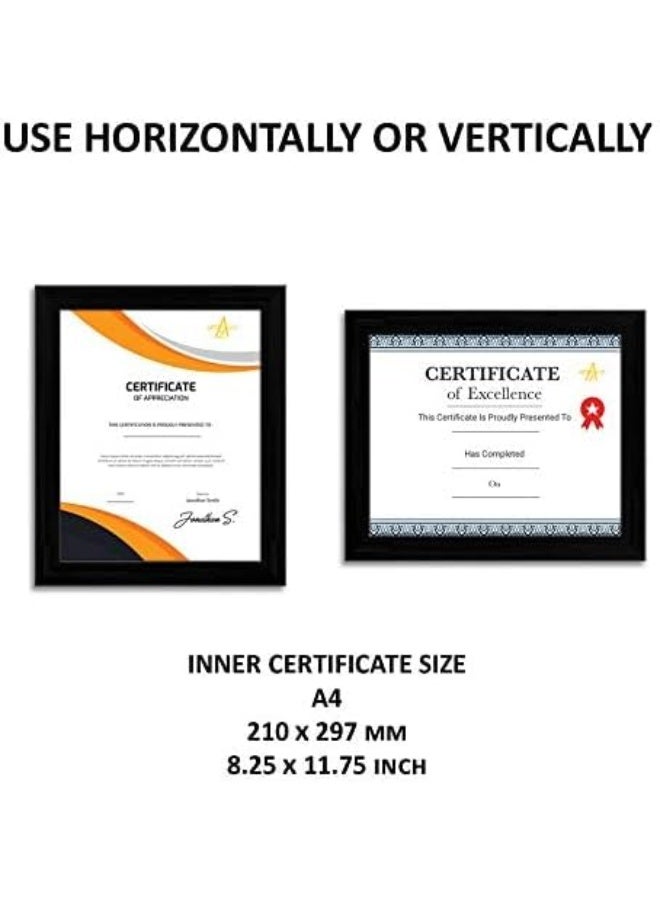 Decorhills Frame for Certificates D551 | Set of 10 Black Wall Photo Frames | A4 Size Picture Frames for Diploma, Certificate & Home Wall Decoration | With Acrylic Glass, Back Stand & Hanging Hooks - Image 3
