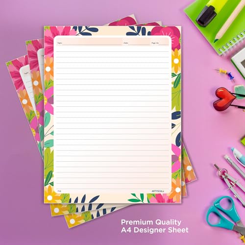 ARTYSCALE A4 Designer Multicolour 100 GSM Project Paper Sheet (One Side Ruled) for School, Colleges Assignments, Creative Art & Craft Practical Work, Nature Art (50 Sheets) - Image 5