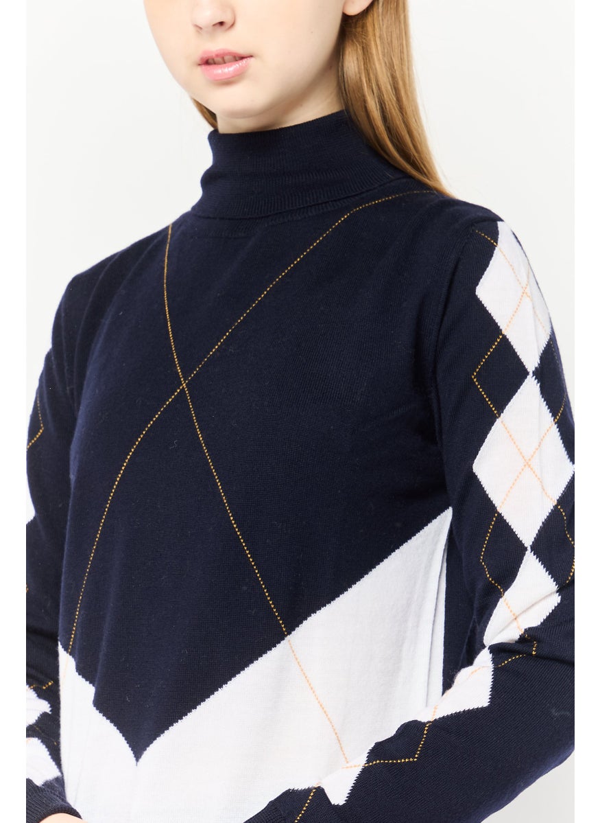 Harmont & Blaine Women Mock Neck Long Sleeves Two Tone Sweater, Multicolor  - Image 3