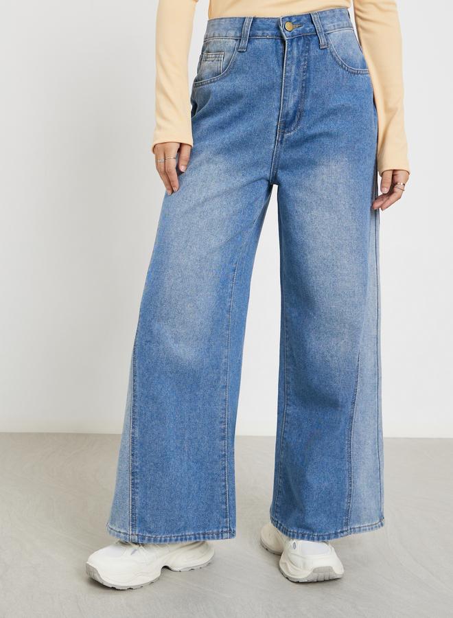 Styli High Rise Wide Leg Faded Jeans - Image 2