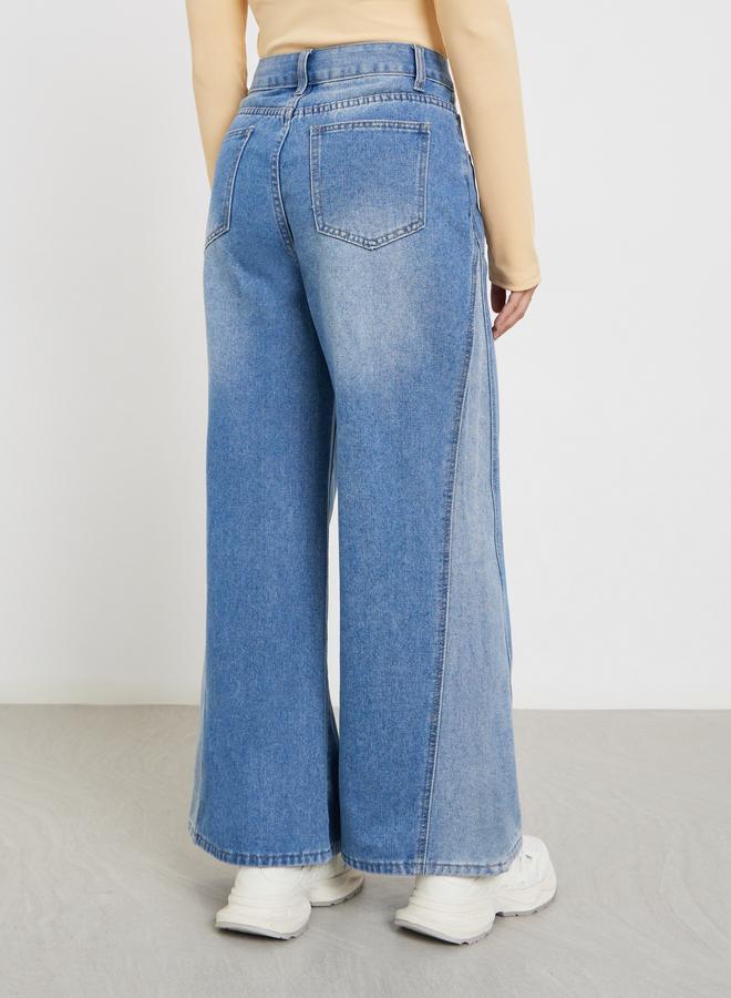 Styli High Rise Wide Leg Faded Jeans - Image 4