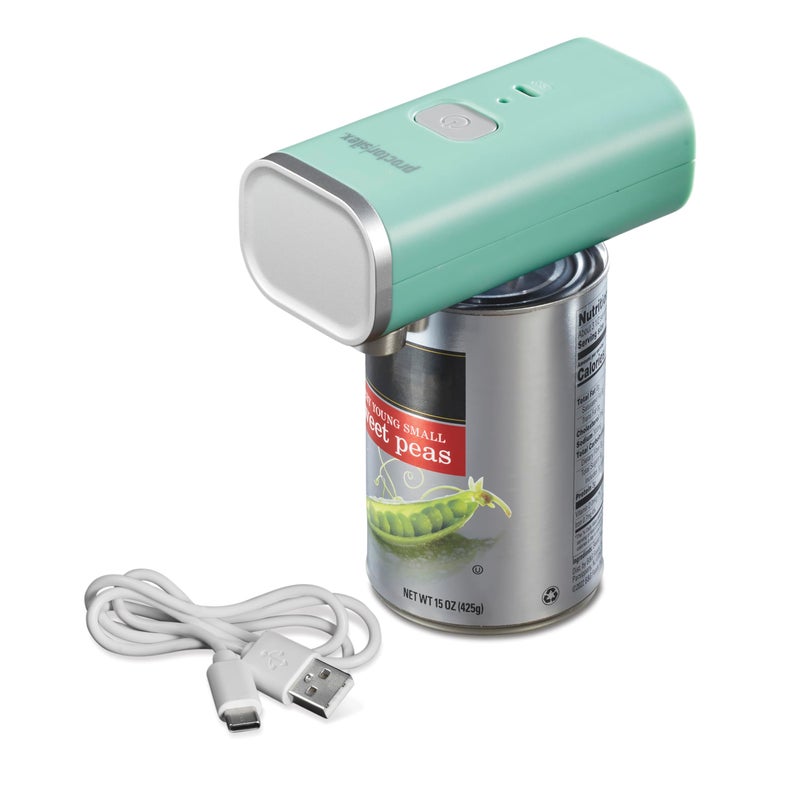 Proctor Silex Automatic Electric Can Opener Hands Free Cordless Operation  USB Rechargeable SelfAligning Cut Smooth Touch Lid Edges Compact and Easy to Store Mint