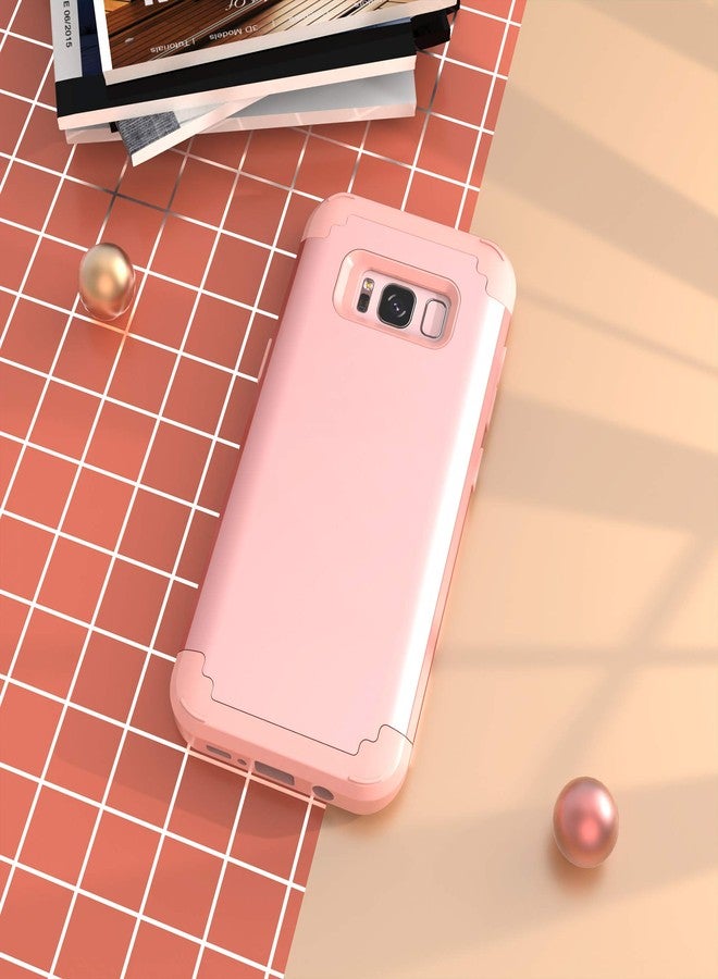 اي دي ويل جراب IDweel لهاتف Galaxy S8، جراب ذهبي وردي لهاتف Galaxy S8 للنساء والفتيات، 3 في 1 مقاوم للصدمات، نحيف، هجين، شديد التحمل، غطاء من البولي كربونات الصلب، غطاء من السيليكون الناعم، غطاء متين لكامل الجسم (ذهبي وردي) - Image 2