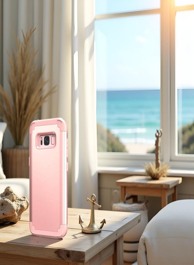 اي دي ويل جراب IDweel لهاتف Galaxy S8، جراب ذهبي وردي لهاتف Galaxy S8 للنساء والفتيات، 3 في 1 مقاوم للصدمات، نحيف، هجين، شديد التحمل، غطاء من البولي كربونات الصلب، غطاء من السيليكون الناعم، غطاء متين لكامل الجسم (ذهبي وردي) - Image 3