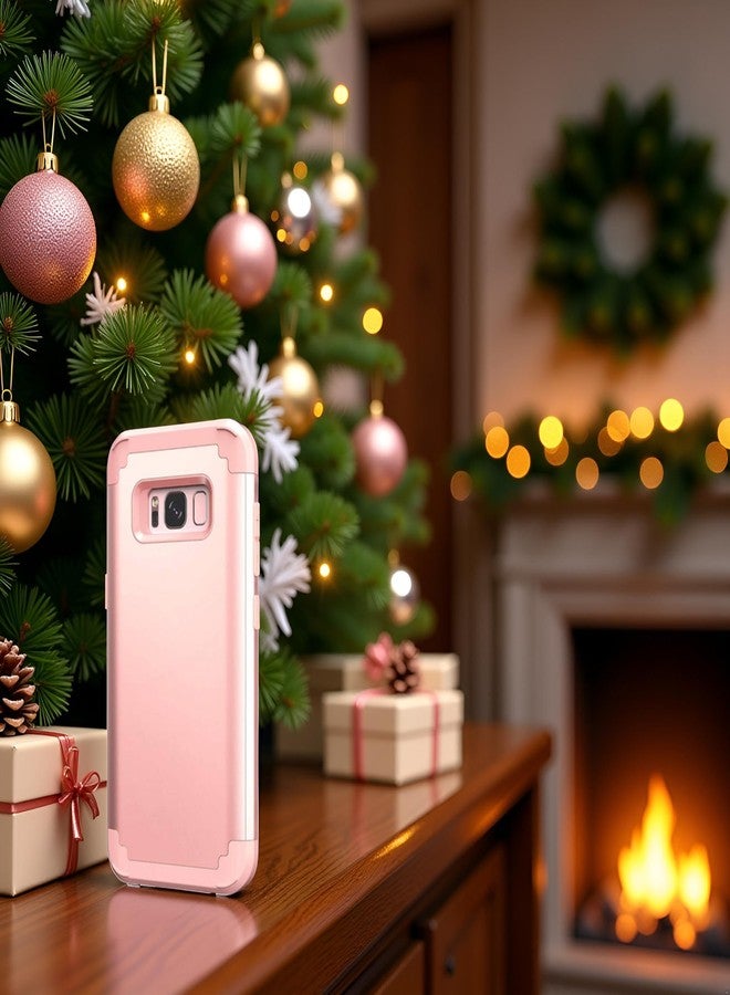 اي دي ويل جراب IDweel لهاتف Galaxy S8، جراب ذهبي وردي لهاتف Galaxy S8 للنساء والفتيات، 3 في 1 مقاوم للصدمات، نحيف، هجين، شديد التحمل، غطاء من البولي كربونات الصلب، غطاء من السيليكون الناعم، غطاء متين لكامل الجسم (ذهبي وردي) - Image 5