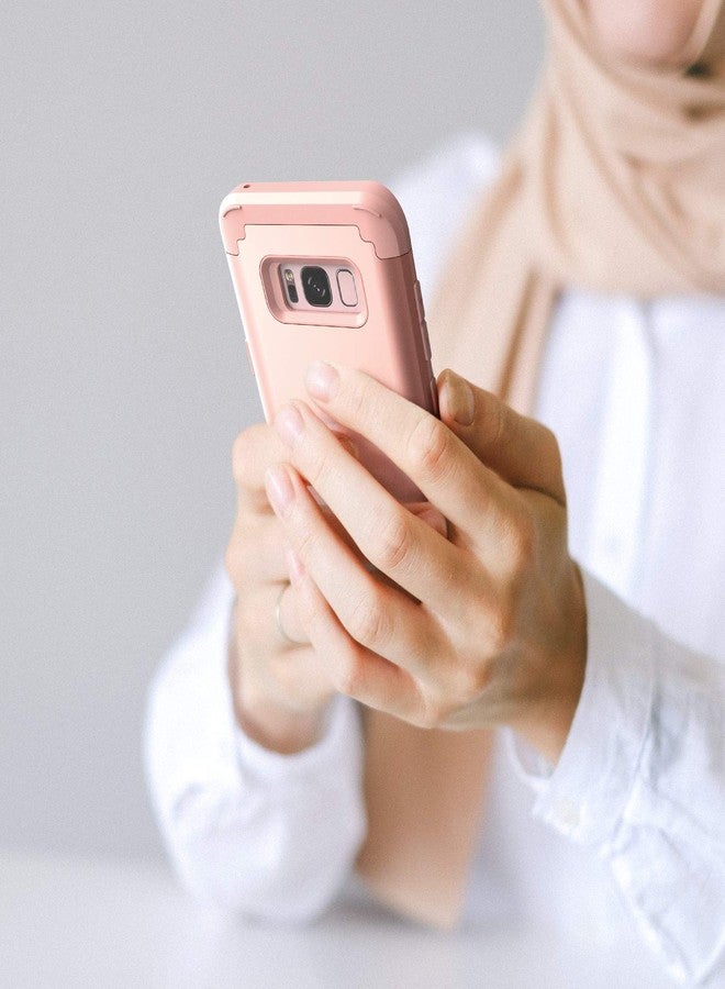 اي دي ويل جراب IDweel لهاتف Galaxy S8، جراب ذهبي وردي لهاتف Galaxy S8 للنساء والفتيات، 3 في 1 مقاوم للصدمات، نحيف، هجين، شديد التحمل، غطاء من البولي كربونات الصلب، غطاء من السيليكون الناعم، غطاء متين لكامل الجسم (ذهبي وردي) - Image 4