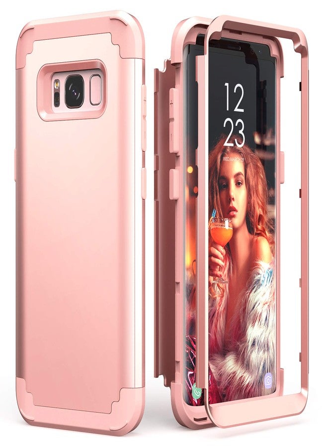 اي دي ويل جراب IDweel لهاتف Galaxy S8، جراب ذهبي وردي لهاتف Galaxy S8 للنساء والفتيات، 3 في 1 مقاوم للصدمات، نحيف، هجين، شديد التحمل، غطاء من البولي كربونات الصلب، غطاء من السيليكون الناعم، غطاء متين لكامل الجسم (ذهبي وردي) - Image 1
