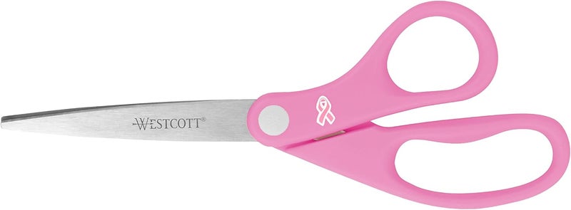 Westcott 15387 8" Pink Ribbon Stainless Steel Scissors - Image 1