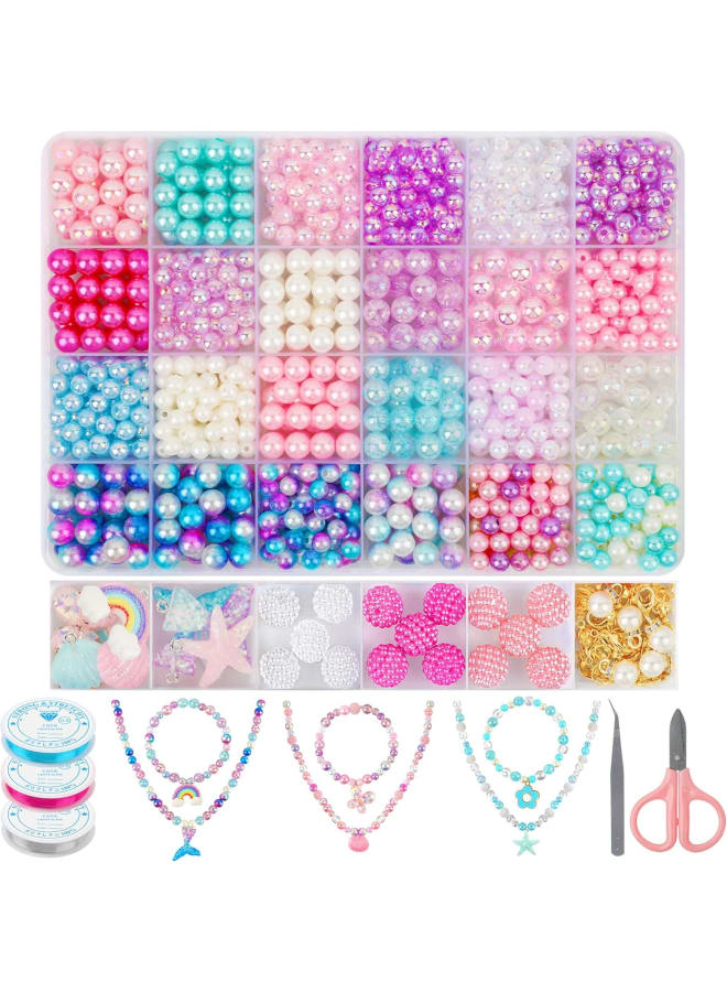 CAIKEZI 806Pcs Mermaid Beads Bracelet Making Kit, DIY Jewelry Making Kit with Pearl Beads Ocean-Themed Charms Accessories for Friendship Bracelet Kit Necklace Crafts Making Gifts  - Image 1