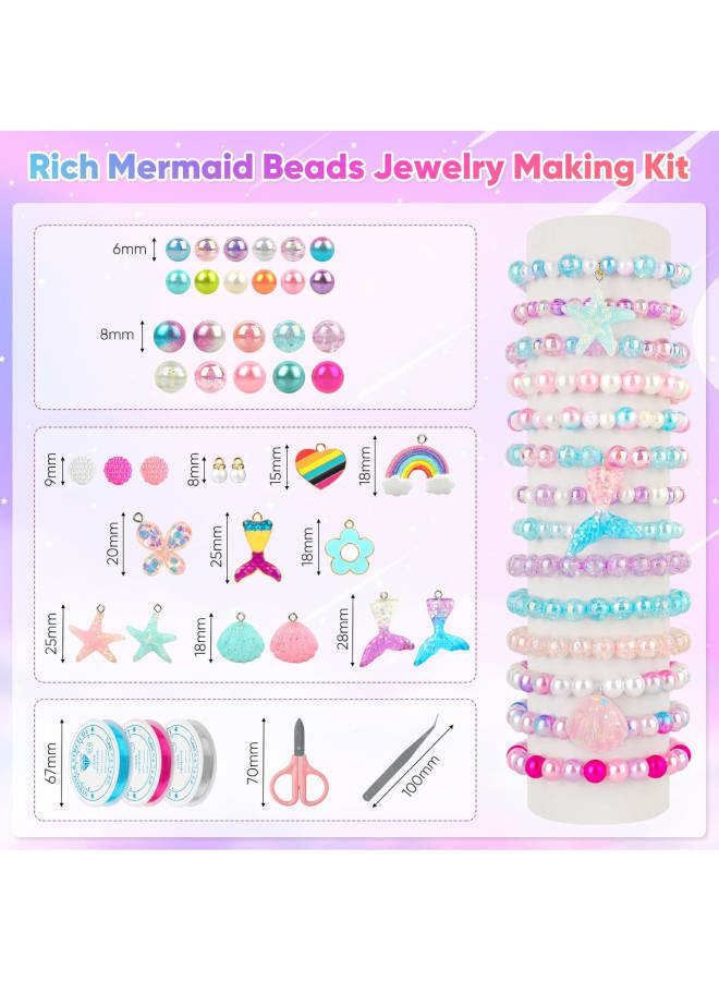 CAIKEZI 806Pcs Mermaid Beads Bracelet Making Kit, DIY Jewelry Making Kit with Pearl Beads Ocean-Themed Charms Accessories for Friendship Bracelet Kit Necklace Crafts Making Gifts  - Image 2