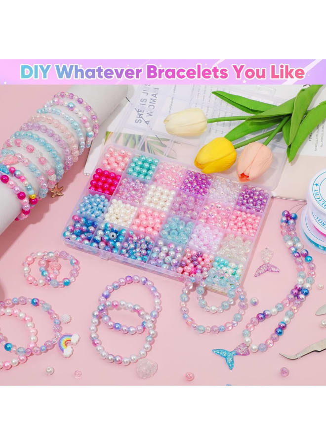 CAIKEZI 806Pcs Mermaid Beads Bracelet Making Kit, DIY Jewelry Making Kit with Pearl Beads Ocean-Themed Charms Accessories for Friendship Bracelet Kit Necklace Crafts Making Gifts  - Image 5