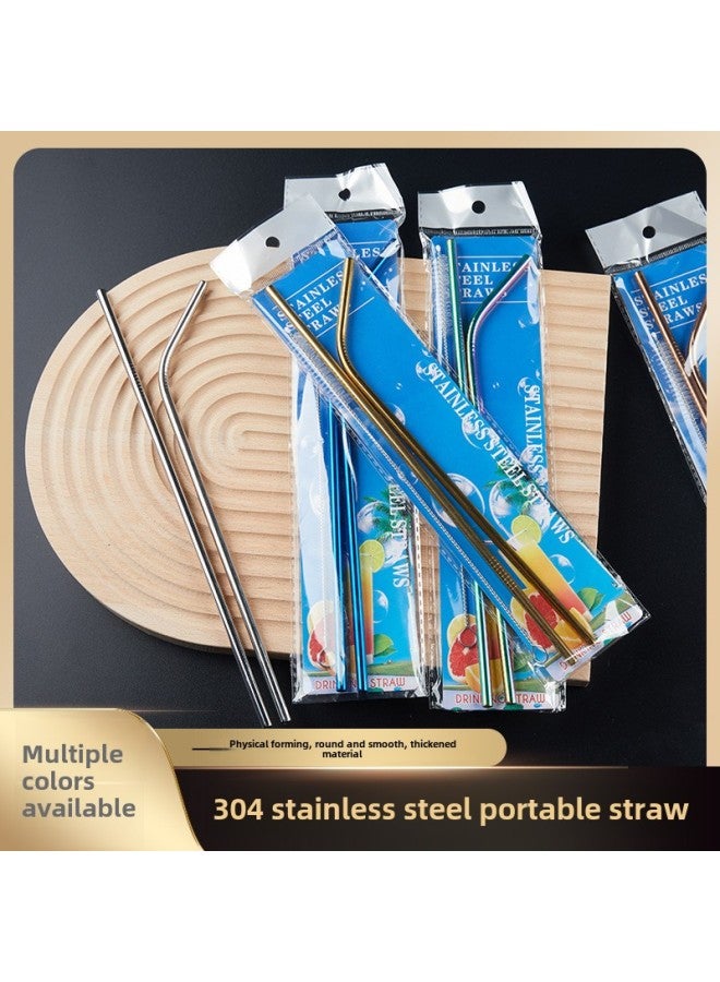 304 Stainless Steel Straw Creative Titanium-plated Straw Milk Tea Beverage Convenient Straight Bending Metal Straw Can Be Printed Logo-Color:Blue-Specifications:201 Long - Image 2