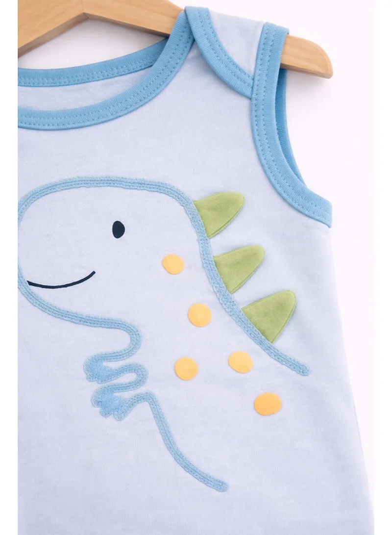 Victor And Jane  Baby Boys Sleeveless Interactive Dino Print Bodysuits – Pack of 3 for Men | Best Price UAE