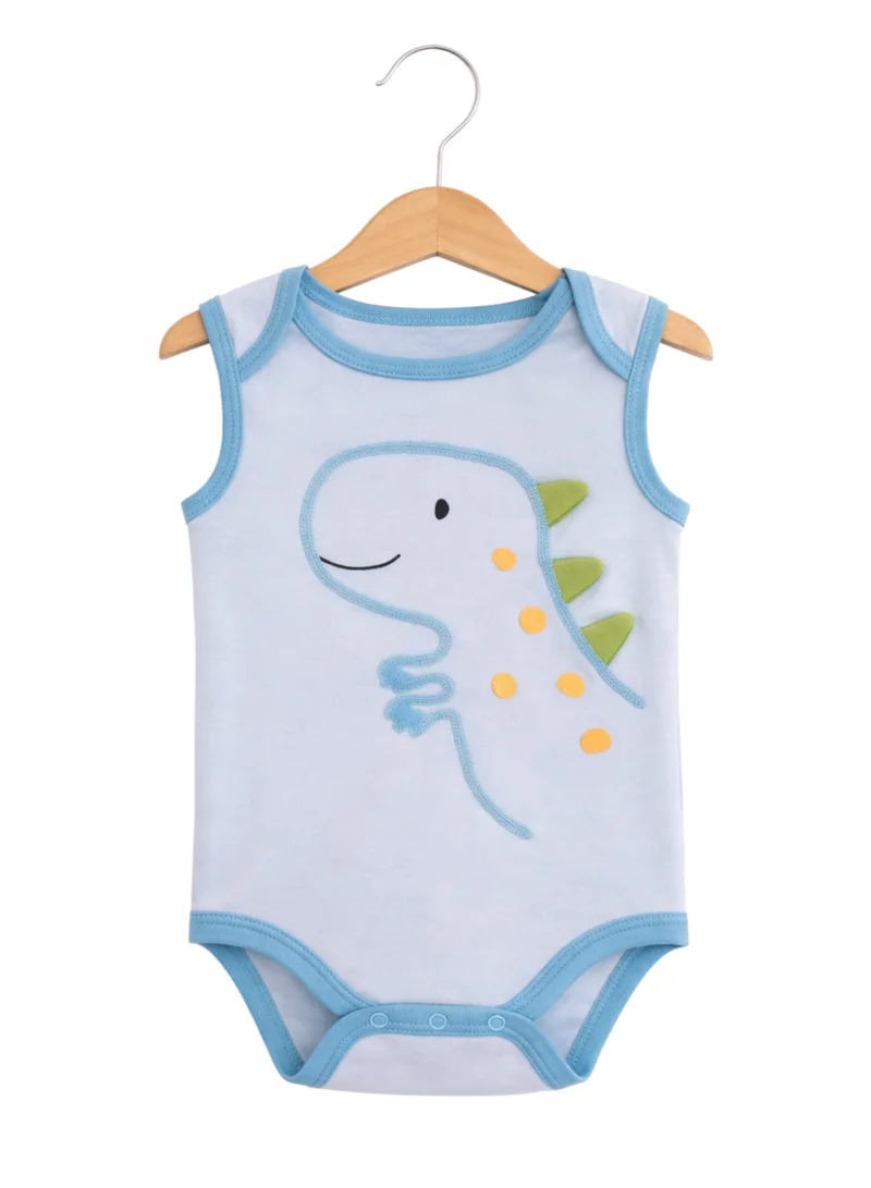 فكتور اند جين Baby Boys Sleeveless Interactive Dino Print Bodysuits – Pack of 3