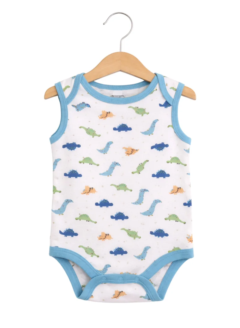 Victor And Jane  Baby Boys Sleeveless Interactive Dino Print Bodysuits – Pack of 3 for Men | Best Price UAE