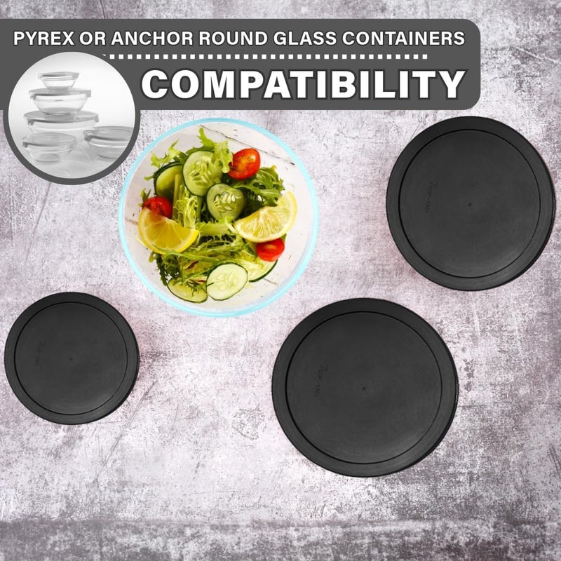 Cibi Food Storage Container Lids (7 Cups, Black - 6PK) For Pyrex and Anchor Round Glass Containers, Dishwasher and Microwave Safe Replacement Lids - Image 4