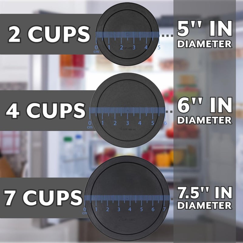 Cibi Food Storage Container Lids (7 Cups, Black - 6PK) For Pyrex and Anchor Round Glass Containers, Dishwasher and Microwave Safe Replacement Lids - Image 3