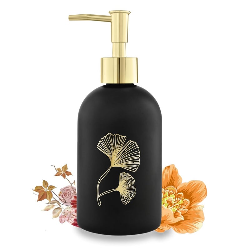 TIENER Glass Durable Marble Finish Liquid Handwash Soap Dispenser with Pump for Bathroom | Handwash Dispenser for Kitchen | Bathroom Accessories | 400 ml (Black) - Image 1