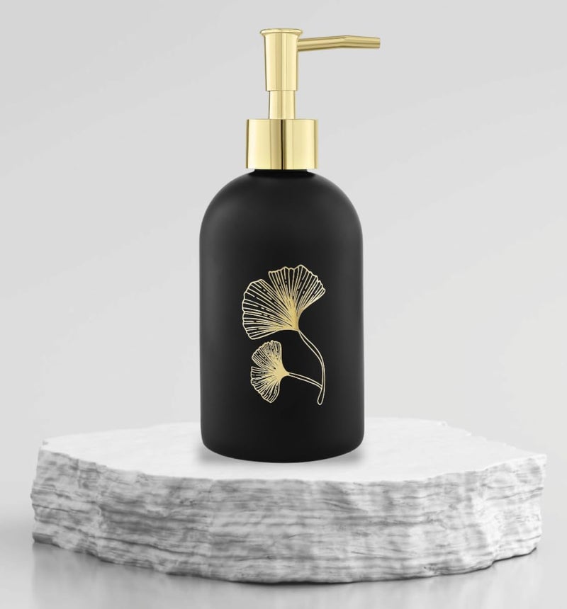TIENER Glass Durable Marble Finish Liquid Handwash Soap Dispenser with Pump for Bathroom | Handwash Dispenser for Kitchen | Bathroom Accessories | 400 ml (Black) - Image 5